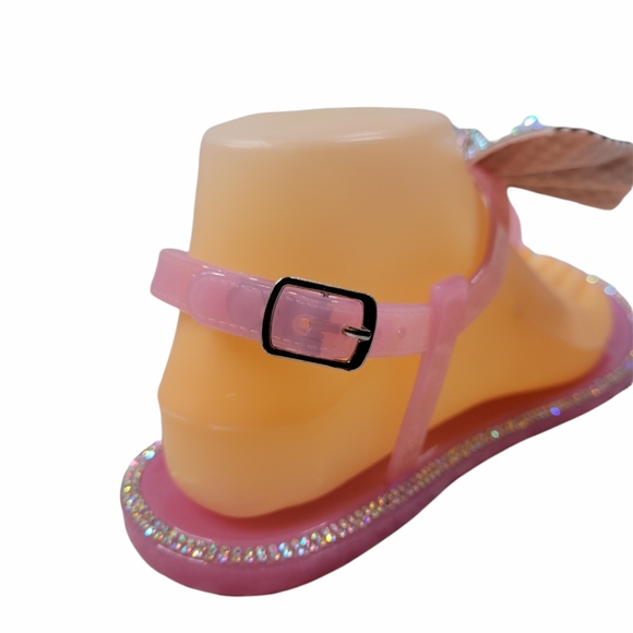 New Women's Bamboo Pink Rhinestone Jelly Thong Sandals - Picture 5 of 10